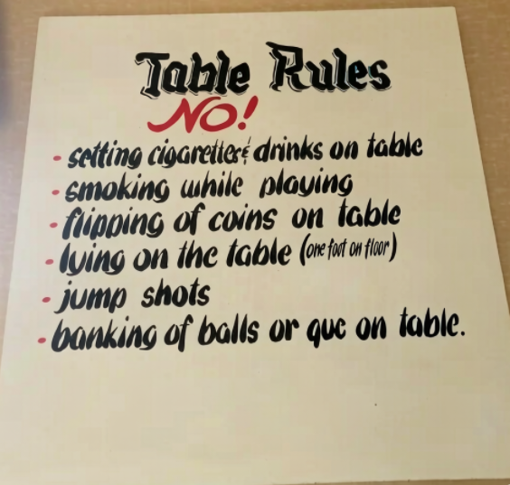 Billiard Table Rules